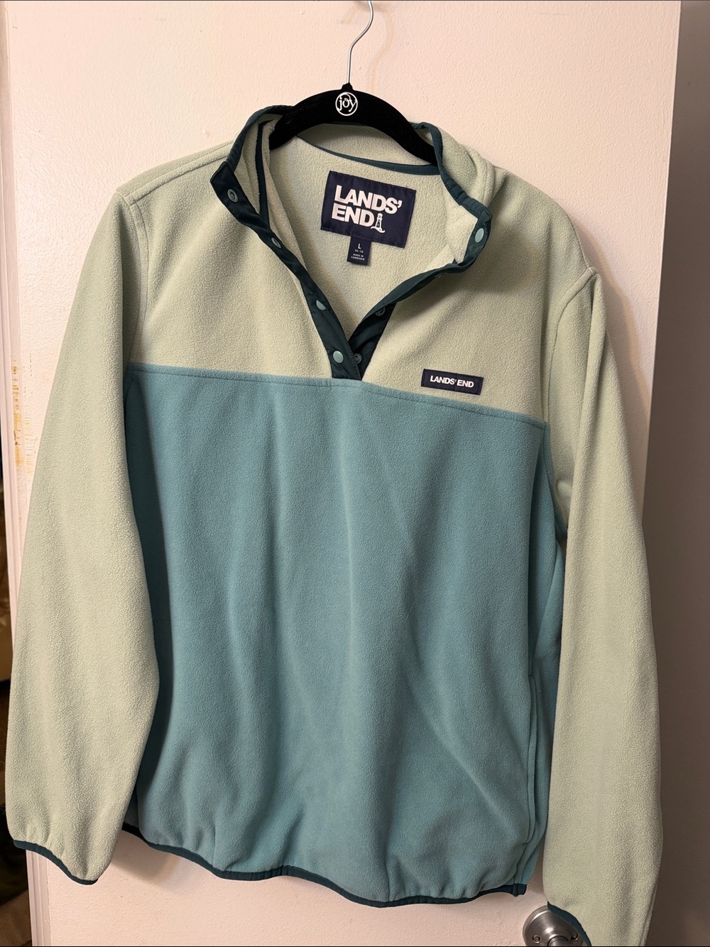 Lands' End Two-Tone Snap Pullover - Light Green & Teal